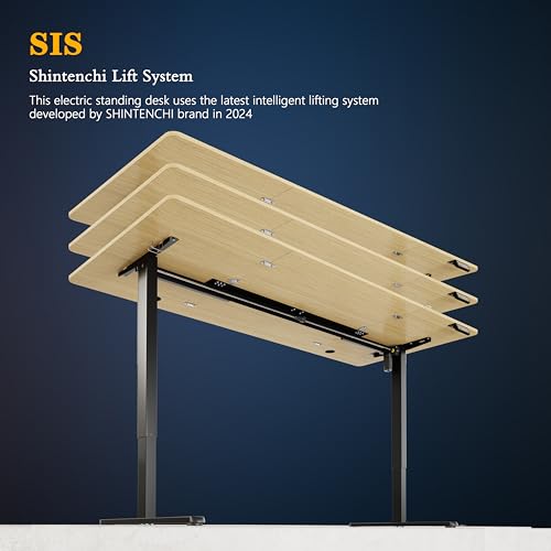 Shintenchi Standing Desk, 71x31 Inch Height Adjustable Electric Sit Stand up Desk, Ergonomic Rising Computer Table, Modern Lift Gaming Desk Workstation for Home Office, Walnut and Black Shintenchi