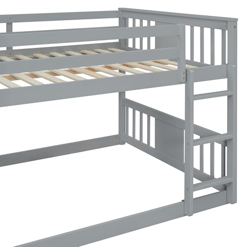 LZ LEISURE ZONE Full Over Full Bunk Bed, Wood Full Bunk Bed with Ladder, No Box Spring Needed, Gray LZ LEISURE ZONE