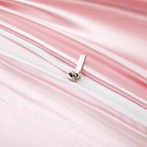 P Pothuiny 5 Pieces Satin Pintuck Duvet Cover Set, Silky Like Blush Pink Pinch Pleat Duvet Cover Full/Queen Size Luxury Bedding Set with Corner Ties, 2 Pillow Shams + 2 Pillowcases (No Comforter) P Pothuiny