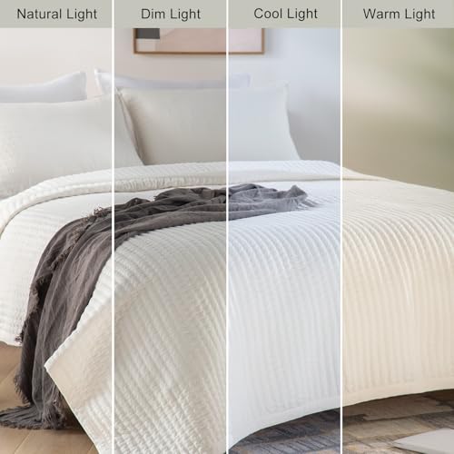 Max Oversized California King Quilt Set – 112"x106"Soft Washed Lightweight Bedspread,Multi-Lock Quilting,Minimalist Nordic Bedding, Spring & Summer Quilt Set (1 Quilt + 2 Pillow Shams), Cream White DAWNDIOR
