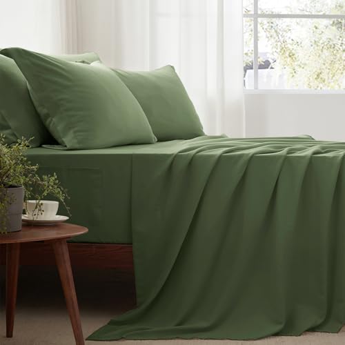 Zzlpp Queen Comforter Set 7 Pieces, Olive Green Bed in a Bag Bedding Set with 1 Comforter, 2 Pillow Shams, 2 Pillowcases, 1 Flat Sheet,1 Fitted Sheet with Pockets Zzlpp