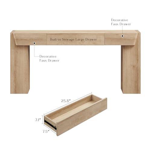 JXQTLINGMU 63" Long Wood Console Table with Storage Drawer, Modern Entryway Table, Sofa Table Behind Couch, Farmhouse Console Tables for Entryway Hallway Living Room, Natural Oak JXQTLINGMU
