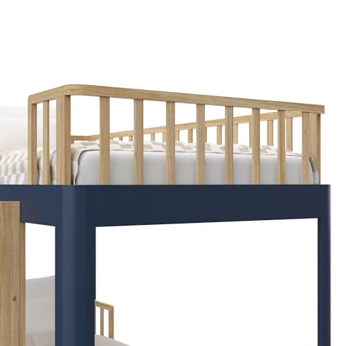 Storkcraft Next Santos Twin-Over-Twin 5-in-1 Convertible Bunk Bed (Midnight Blue with Natural) – GREENGUARD Gold Certified, Converts to Loft Bed and Twin Beds, Modern Style for Kids Room Storkcraft
