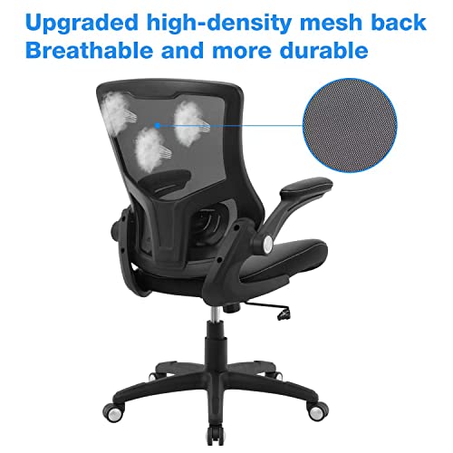 Office Chair Ergonomic Desk Chair, Computer PU Leather Home Office Chair, Swivel Mesh Back Adjustable Lumbar Support Flip-up Arms Executive Task Chair X XISHE
