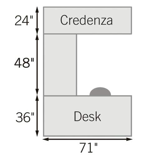 NBF at Work U Shaped Desk for Home and Office - Office Desk with Reversible Bridge - File Cabinet with Two Drawers - Gray Finish Executive Desk - Computer Desk with Durable Laminate Surface(71" W) nbf signature series
