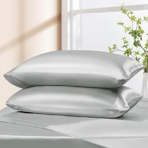 Manyshofu 4Pcs Half Split Flex Head King Sheets Sets for Adjustable Bed, Satin Split King Bed Sheets Silky Grey Satin Sheets Top Flex Sheet - Cooling Sheet Set with 14-16 Inch Deep Pockets Manyshofu