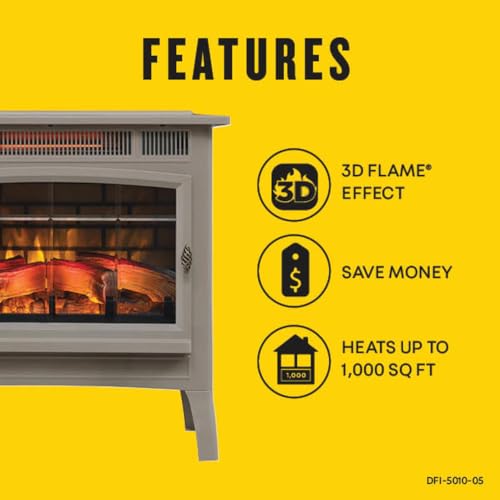 duraflame Freestanding Electric Fireplace Stove Heater with 3D Flame Effect for 1,000 Sq. Ft. Room, French Gray Duraflame