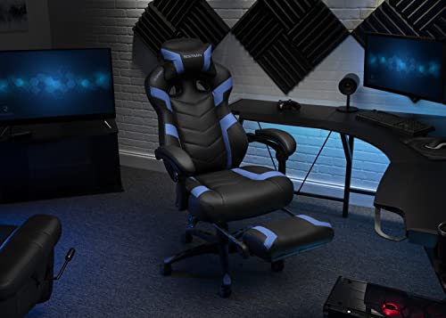 RESPAWN 110 Ergonomic Gaming Chair with Footrest Recliner - Racing Style High Back PC Computer Desk Office Chair - 360 Swivel, Adjustable Lumbar Support, Headrest Pillow, Padded Armrests - 2021 Blue RESPAWN