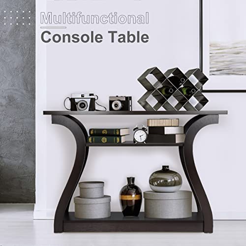 ZenStyle Wood Console Table with Curved Legs and Shelf, 3 Tier Modern Accent Sofa Table for Entryway, Living Room, Hallway, 47 in Wide, Easy Assembly (Cappuccino/Dark Brown) ZenStyle
