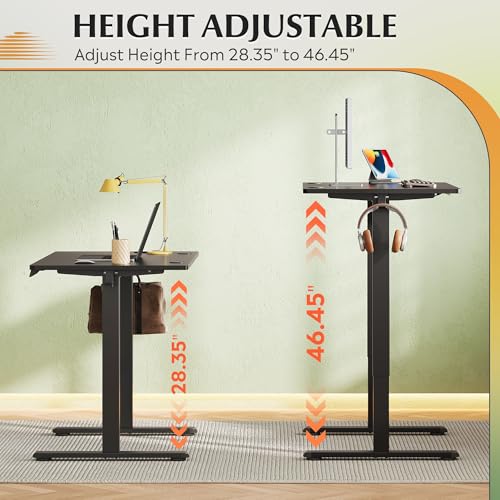 DEVAISE 48 x 24 Inches Standing Desk, Whole-Piece Desktop Electric Standing Desk with Adjustable Height,Cable Holes, 3-Preset Memory Sit Stand up Desk, One-Piece Computer Desk for Home, Office (Black) DEVAISE