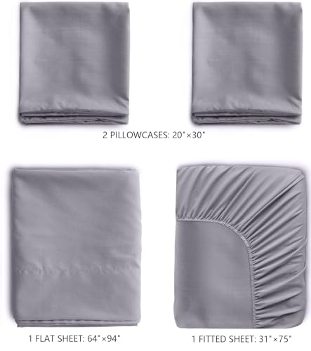 JQCOVEI Cot Sheets 31" x 75", Cot Sheet Set 4 Piece for Narrow Twin/RVs Bunk/Camper Bunk/Guest Beds/Army Cots/Trifold Mattress/Travel Size Mattress, Shrinkage & Stain Resistant Cot Sheets Set, Gray JQCOVEI
