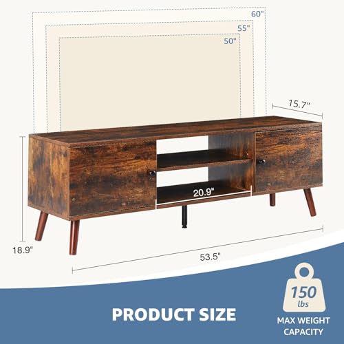 DUMOS TV Stand for 55 60 inch TV, Entertainment Center with Storage Cabinet, Mid Century Modern Media Console Table, Adjustable Hinge, Wooden Television Furniture for Living Room, Office DUMOS