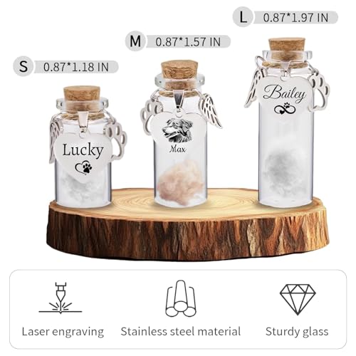 Overket Custom Pet Hair Memorial Bottle with Engraved Photo & Text, Cat Fur Keepsake, Personalized Pet Fur Keepsake for Dog Cat Hair, Loss of Dog Sympathy Gift (Style 1)