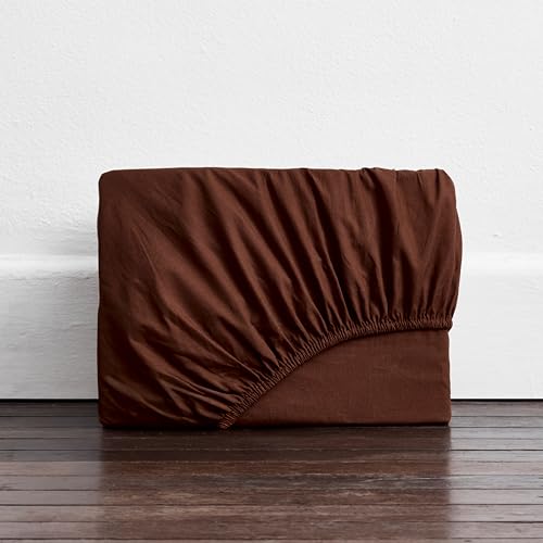 Bed Threads - Cotton Fitted Sheet - Organic Cotton Percale - 200TC - Luxury Organic Bedding - Breathable & Ultra-Crisp - Single Fitted Sheet Only - Machine Washable - Full - Espresso Bed Threads
