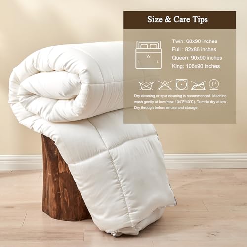 BPC 100% Rayon Derived from Bamboo Silk Blend Comforter Full/Queen Size, Ultra-Soft ClimaSilkโข Down-Alternative Duvet Insert for All Seasons with Corner Tabs, Medium Warmth, White, 82x86 Inches BPC