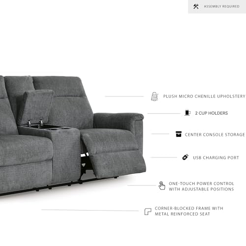 Signature Design by Ashley Barnsana Minimalist Power Reclining Loveseat with Console and USB Charging Ports, Gray Signature Design by Ashley