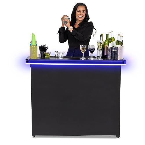 GoPong GoBar PRO Commercial Grade LED Portable Bar Table - Mobile Bartender Station with Skirt & Carry Case GoPong