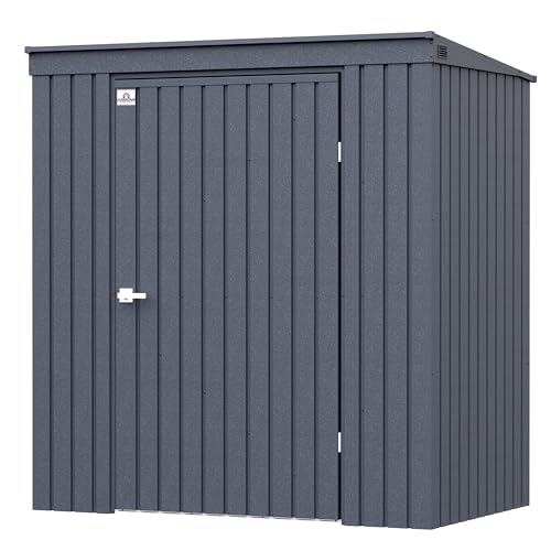 Arrow Shed Elite 6' x 4' Tall Outdoor Steel Storage Shed with High Gable and Lockable Doors Storage Building with Pent Roof, Anthracite Arrow