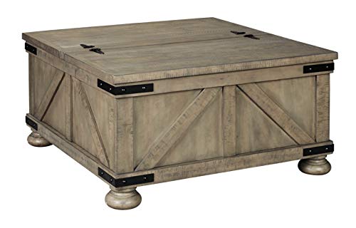 Signature Design by Ashley Aldwin Farmhouse Square Coffee Table with Lift Top for Storage, Grayish Brown, 36 in x 36 in x 18 in Signature Design by Ashley
