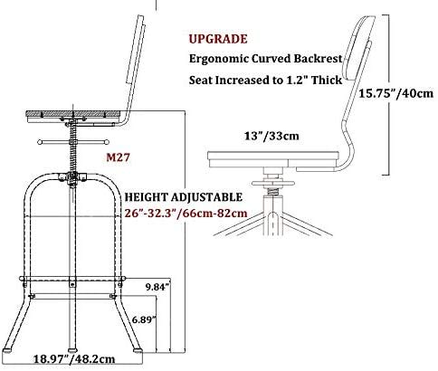 BOKKOLIK Set of 2-Industrial Bar Stools-Swivel Wooden Seat-Bar Counter Height Adjustable 26-32.2inch-Kitchen Dining Chairs BOKKOLIK