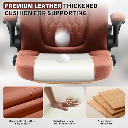 Nexthro Executive Office Chair PU,Leather Office Chair with Wheels,360° Swivel Rolling Chair with Padded Arms,Ergonomic Computer Chair with Lumbar Support for Short People Use(Brown) Nexthro