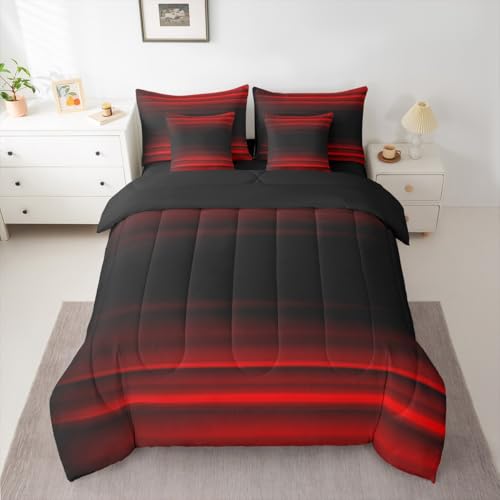 Erosebridal Red Black Full Comforter Set 7 Pieces Ombre Bed in A Bag for Bedroom Abstract Teens Art Gradient Bedding Set with Comforters, Sheets, Pillowcases Kids Girls Boys Room Decor Erosebridal