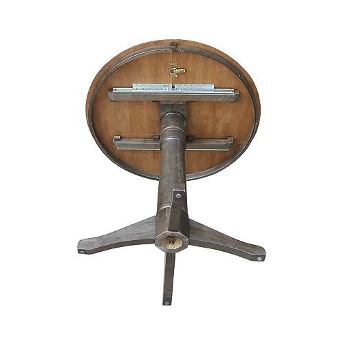 IC International Concepts 36" Round Top Pedestal 12" Leaf-36.1" H-Counter Height Dining Table, Hickory/Washed Coal IC International Concepts