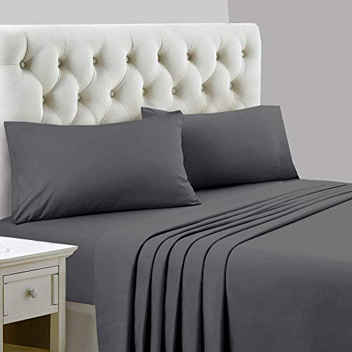 Ready To Rest Super Single Waterbed Sheets, 4 Piece Attached Sheet Set, Fits 18 Inch Deep Mattress, Brushed Microfiber, Ultra Soft and Lightweight (Dark Grey) Ready To Rest