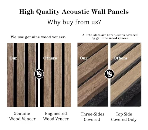 KANAGAWA Wood Wall Panels, 2 Pack Wood Slat for Wall, Decorative Acoustic Panels for Interior Wall, 94.5"×12.6" Slat Wall Paneling, 3D Soundproof Panels for Living Room, Bedroom, Offices, Walnut KANAGAWA
