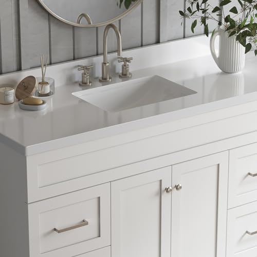 ARIEL Hamlet 55" White Bathroom Vanity with Sink, 1.5" Edge Pure White Quartz Countertop & Backsplash, Rectangular Sink, 2 Soft Closing Doors, 4 Full Extension Dovetail Drawers, Built in Toe Kick ARIEL