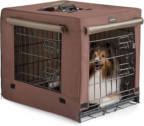 DONORO Dog Crates for Small Size Dogs Indoor Double Door Dog Kennels & Houses for Puppy and Cats, Collapsible Metal Contour Dog Cages (Brown, 24.0" L x 18.0" W x 20.0" H) DONORO
