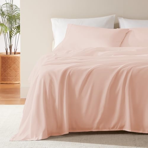 SLEEP ZONE Nanotex Super Soft Cooling King Bed Sheets Set for Kids 3 Piece - Easy Care Fitted Flat Sheet & Pillowcase Sets - Wrinkle Free,Fade Resistant,Deep Pocket 16",Rose Pink,King SLEEP ZONE
