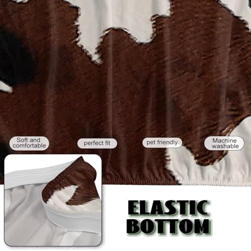 GLENLCWE Cow Print Futon Cover Brown Stretch Armless Sofa Cover with Elastic Bottom Fitted Sofa Bed Slipcovers for Living Room Anti Slip RV Couch Protector Couch Slipcover GLENLCWE