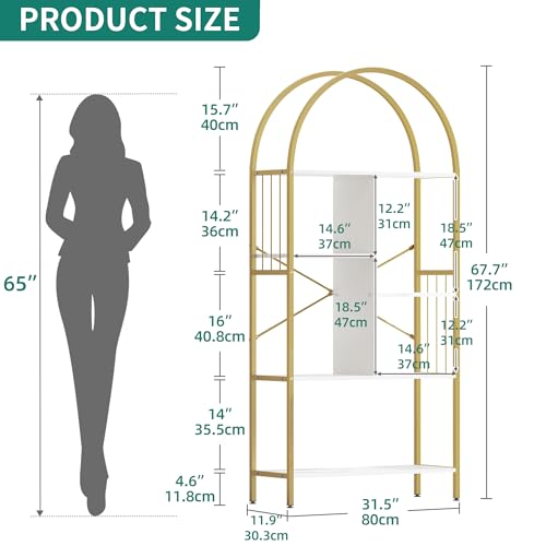 YITAHOME 5-Tier Gold Arched Bookshelf - Elegant White & Gold Storage Rack for Home, Office, and Living Space YITAHOME