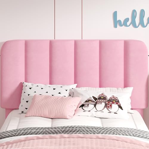 VECELO Twin Size Upholstered Bed Frame with 4 Drawers and Headboard, Velvet Platform Storage Bedframe, Wooden Slats Support, No Box Spring Needed,Pink VECELO