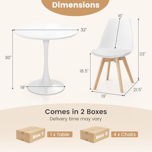 Tangkula Round Dining Table Set for 4, Kitchen Table Set with Padded Seat & Solid Wood Legs, Round Kitchen Table and Chairs for Small Space, Black (White) Tangkula