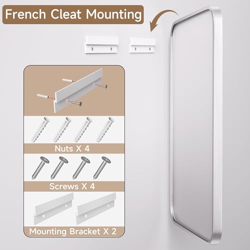 MODCART Silver Bathroom Mirrors for Wall, 55X30 Inch Rounded Rectangle Mirror, Silver Bathroom Vanity Mirror, Metal Framed Wall-Mounted Mirror(Horizontally or Vertically, Tempered Glass MODCART