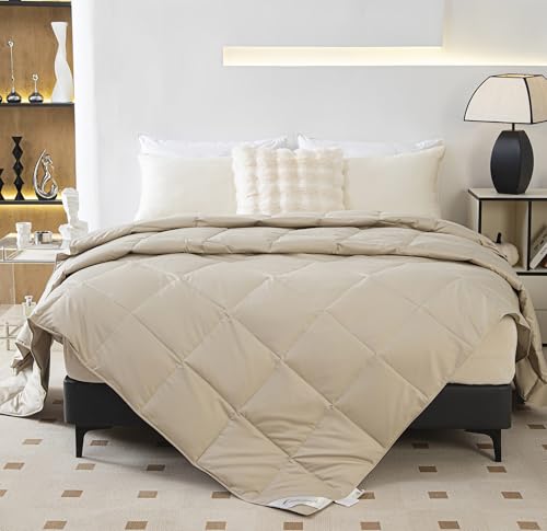 Eastwarmth Lightweight Goose Down Comforter Cooling Blanket Duvet for Summer/Warm Weather, 100% Cotton Cover Grey,Full/Queen Size(90x90inch) Eastwarmth