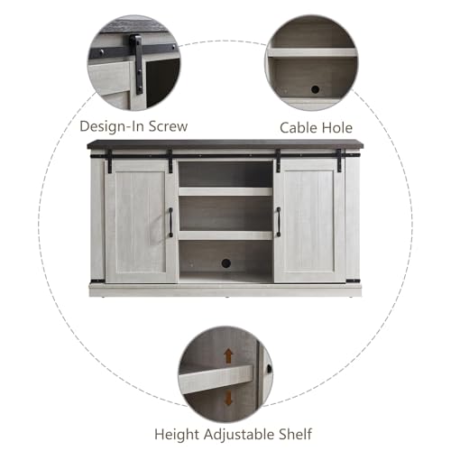 FAVSH Farmhouse TV Stand for 65 inch Television Stand, Entertainment Center with Storage Cabinet and Sliding Barn Doors & Adjustable Shelves, Rustic Media Console Table for Living Room FAVSH