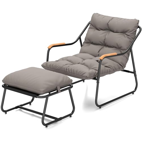 DWVO Chaise Lounge Chair Outdoor with Removable Cushions, Outdoor Patio Lounge Chair with Footrest, Breathable Outdoor Chaise for Pool Garden Backyard Deck, Gray