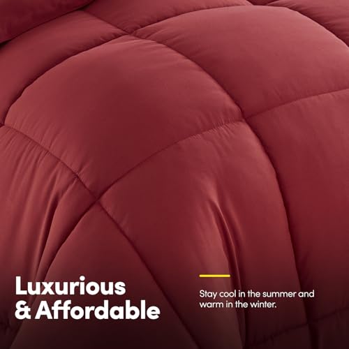 Sweet Home Collection 5 Piece Comforter Set Bag Solid Color All Season Soft Down Alternative Blanket & Luxurious Microfiber Bed Sheets, Red, Twin Sweet Home Collection