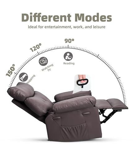 GarveeHome Oversized Leather Recliner Chair - Heat and Massage, Swivel Rocker Manual Recliner for Adults, Lazy Rocking Chair with Comfort Arms and Back Single Sofa for Living Room