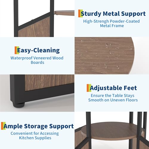 IDEALHOUSE 47 Inch Round Dining Table for 4-6 Person, Farmhouse Kitchen Table with Storage Shelf, Wood Circle Breakfast Nook Set with Metal Base for Small Space, Apartment, Dining Room, Walnut IDEALHOUSE