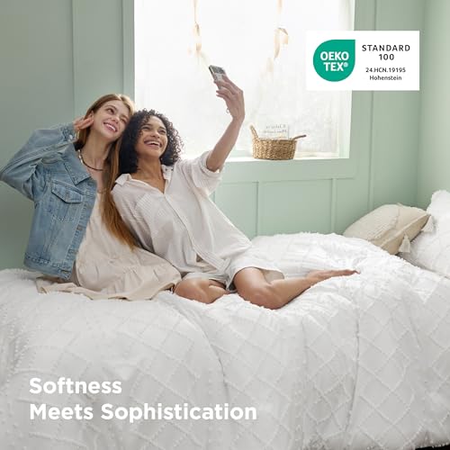 Bedsure Boho Twin Duvet Cover Size - White Breathable & Soft Boho Bedding, Machine Washable Comforter Cover for All Seasons, Includes 1 Duvet Cover 68"x90" with 1 Pillow Sham & Zipper Closure Bedsure