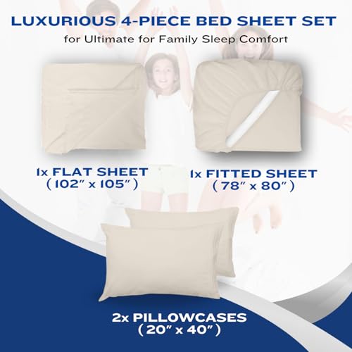 DREAMCARE King Size Sheets Set – 4 pcs Cooling Sheets – up to 21” Deep Pocket King Sheet Set – Hotel Luxury Sheets & Pillowcases – Superior Softness 100% Fine Microfiber with Side Pocket – Ivory DREAMCARE