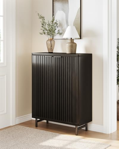 LITTLE TREE 6-Tier Shoe Cabinet with Doors for Up to 24 Pairs, Large Wooden Shoe Storage Cabinet with Adjustable Shelves, Black Freestanding Shoe Organizer Cabinet for Entryway, Hallway LITTLE TREE