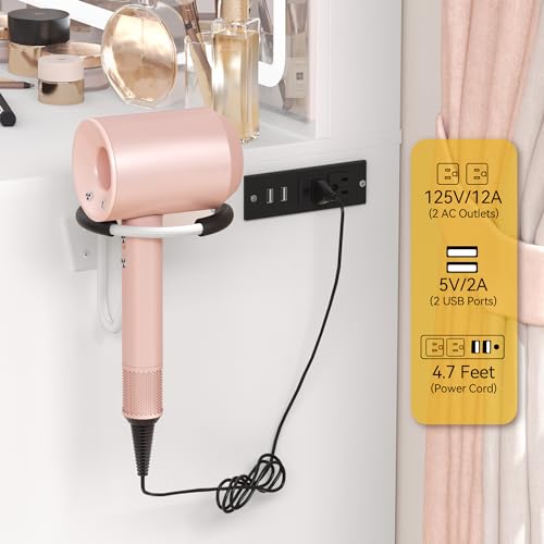 DWVO Makeup Vanity Desk with Large Lighted Mirror with Power Outlet and LED Strip, 3 Color Lighting Modes with Adjustable Brightness, 4 Drawer Vanity Table with Cushioned Stool, Milky-White DWVO