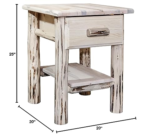 Montana Woodworks Log Nightstand with Drawer - Varnished Montana Woodworks