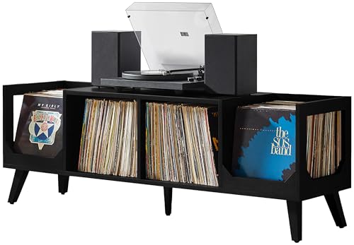 Crosley Furniture Asheville Mid-Century Modern Media Console Record Player Stand, Storage for Vinyl Records, Black Crosley Furniture
