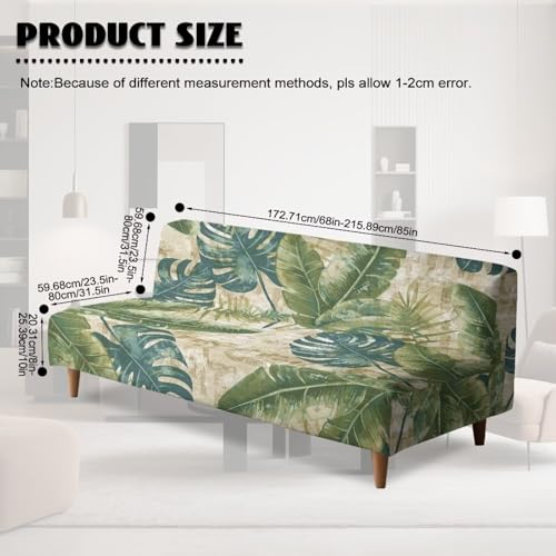 Xsehusvy Tropical Leaf Armless Futon Slipcover with Elastic Bands, Anti-Slip Sofa Bed Couch Covers Water Resistant Furniture Protector Home Living Room Decor Xsehusvy